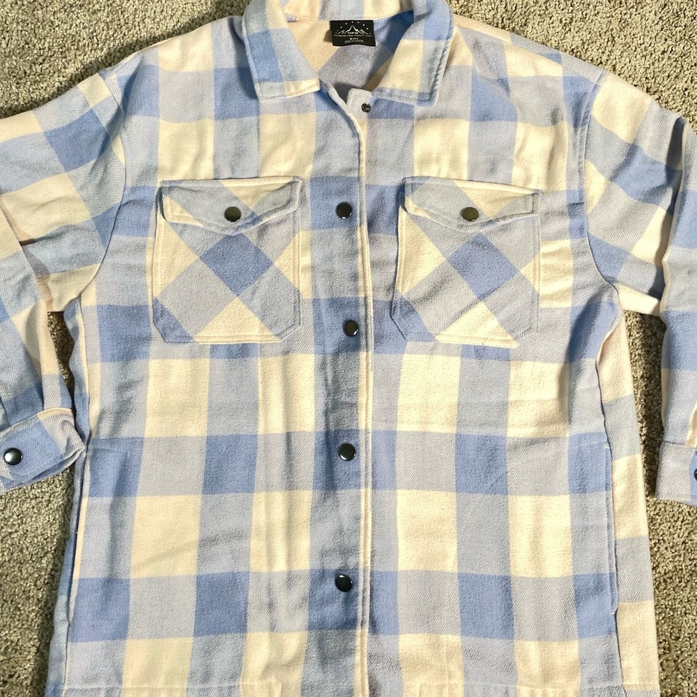 Blue and Cream Plaid Button Down Shirt